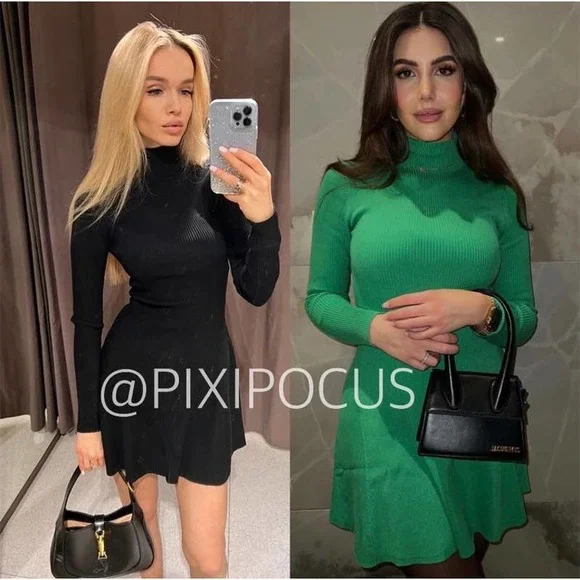 ZARA RIBBED KNIT FLARE DRESS ECRU WHITE - Picture 9 of 12